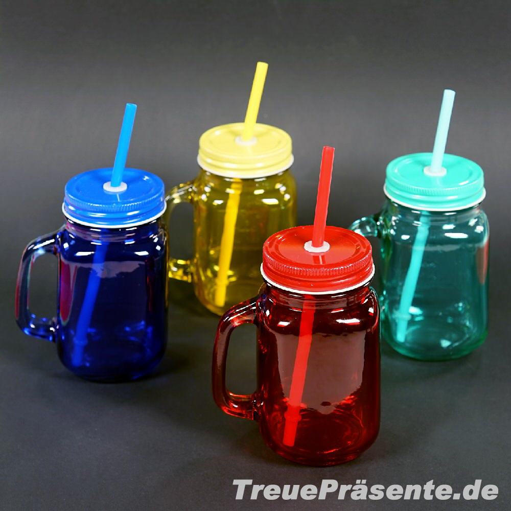 Trinkglas mit Strohhalm bunt