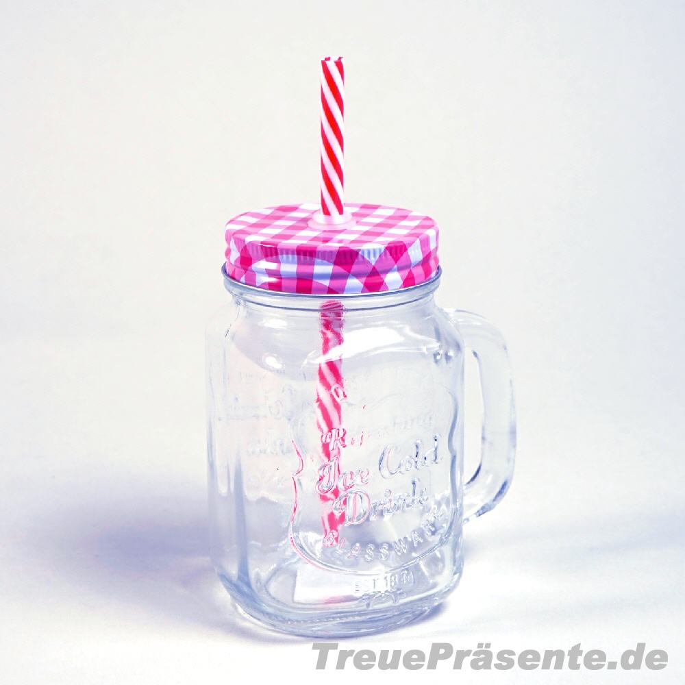 TreuePräsent Tringglas mit Deckel und Strohhalm
