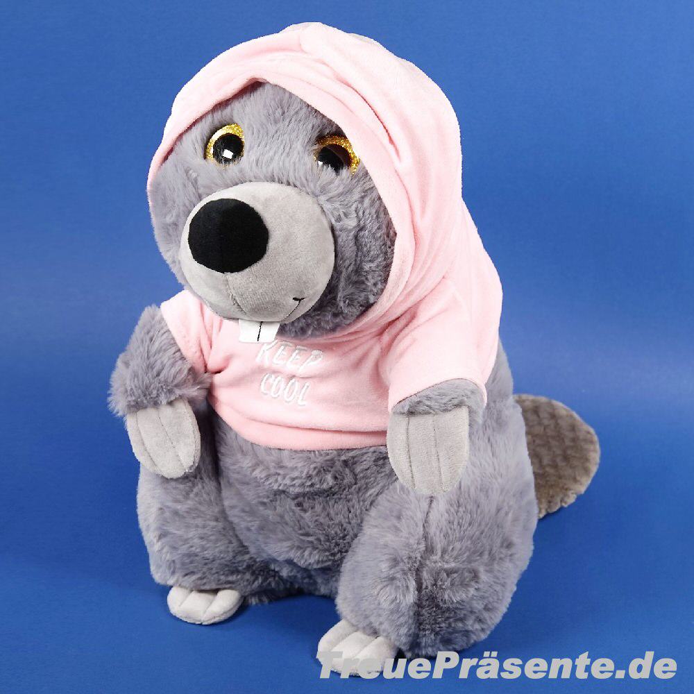 Plüsch-Biber Frau mit Kaputze