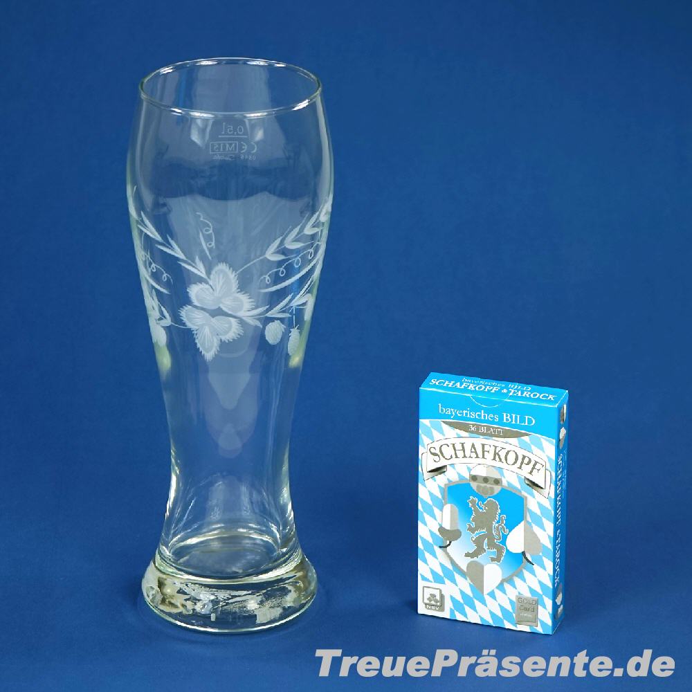 Schafkopfkarten und Weißbierglas Set