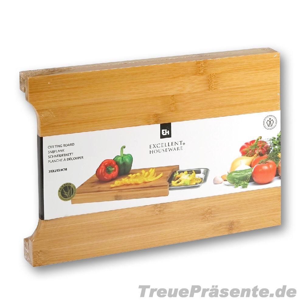Schneidebrett Bambus mit Edelstahl-Schale