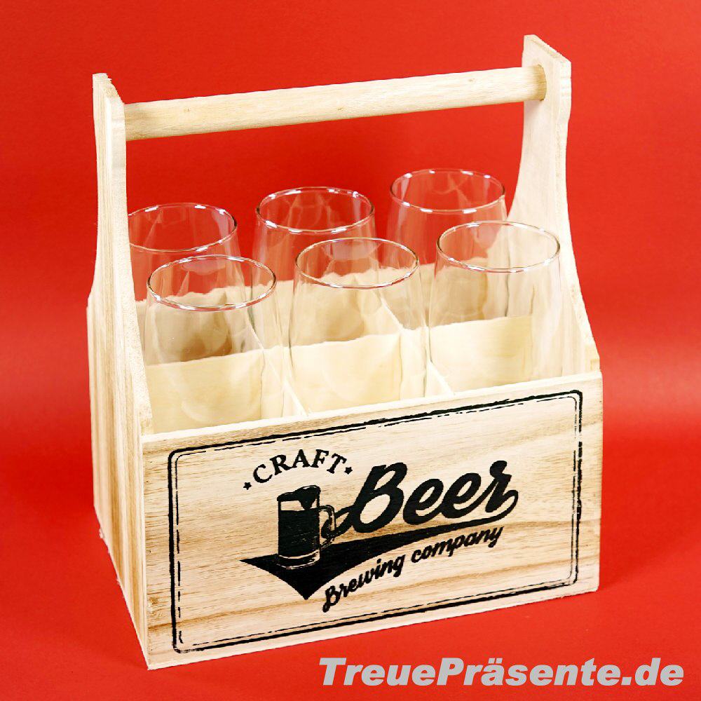 Biertragerl aus Holz mit 6 Gläsern