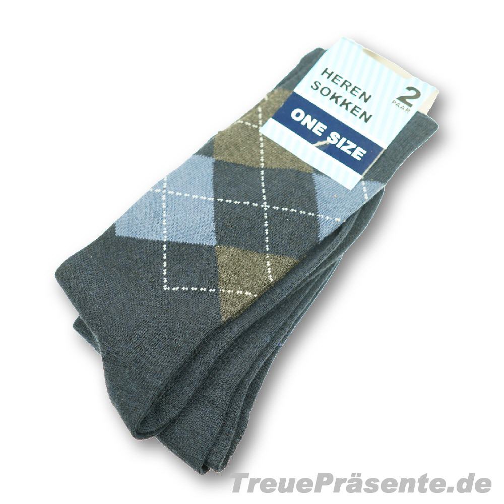 Herrensocken blau kariert uni 2er-Set
