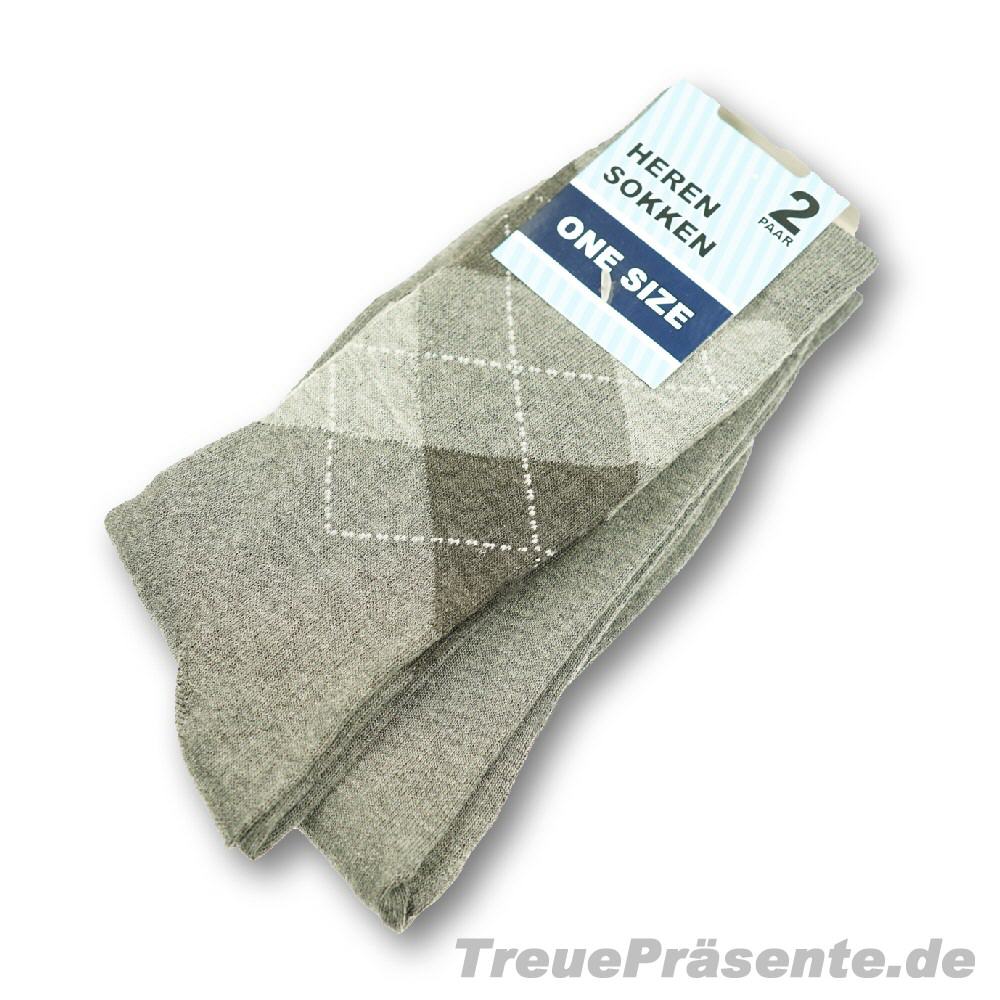 Herrensocken grau kariert uni 2er-Set