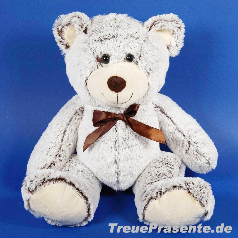 Plüschbär grau mit brauner Schleife