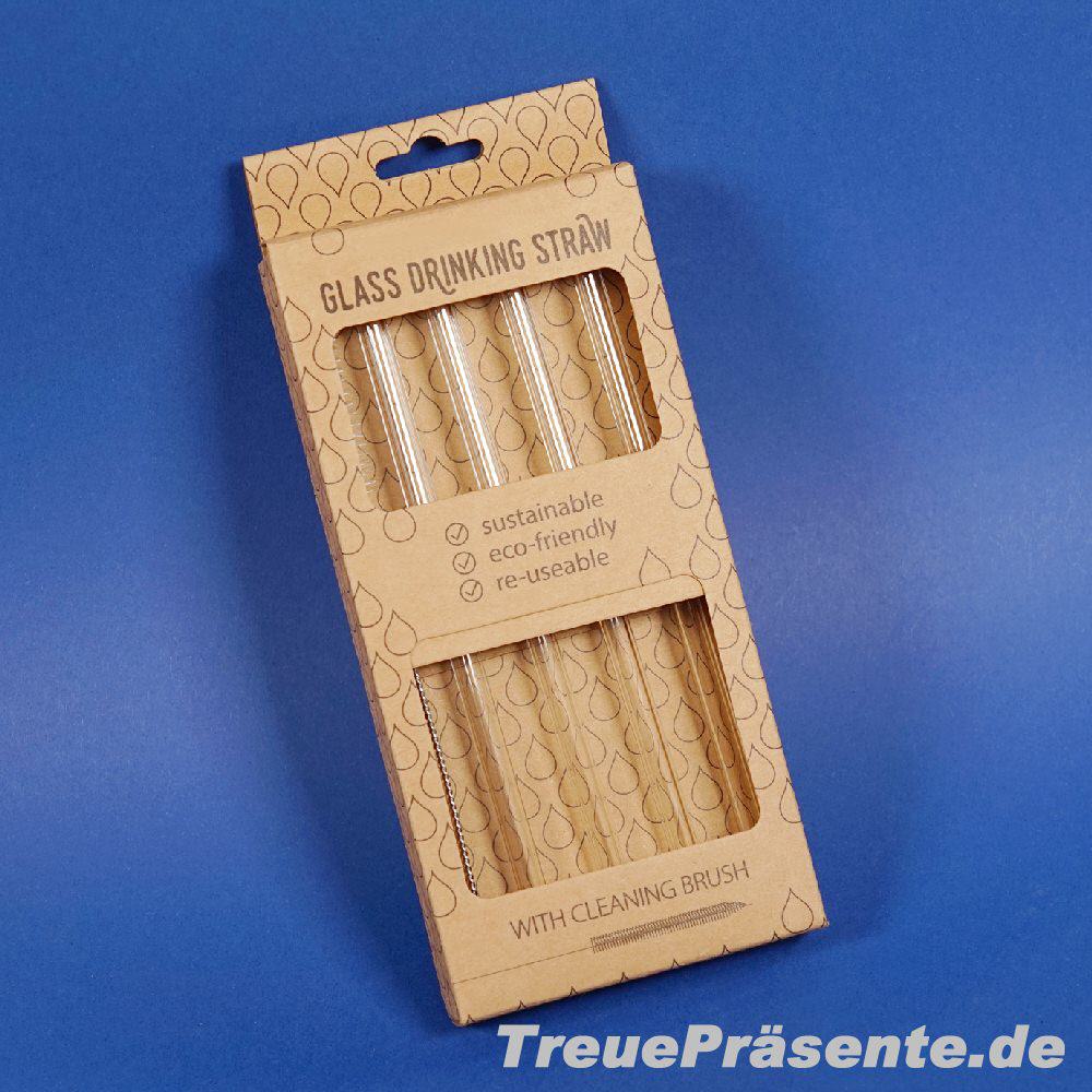 Glas-Trinkhalme 4er-Set mit Bürste