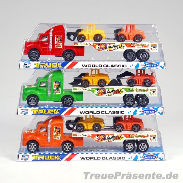 LKW mit Baufahrzeug-Anhänger