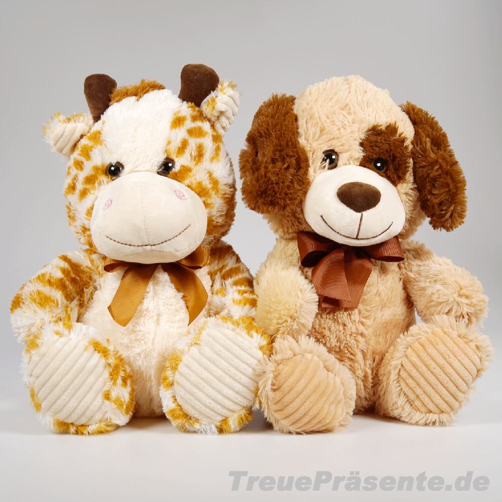 Plüsch-Giraffe und Hund sortiert