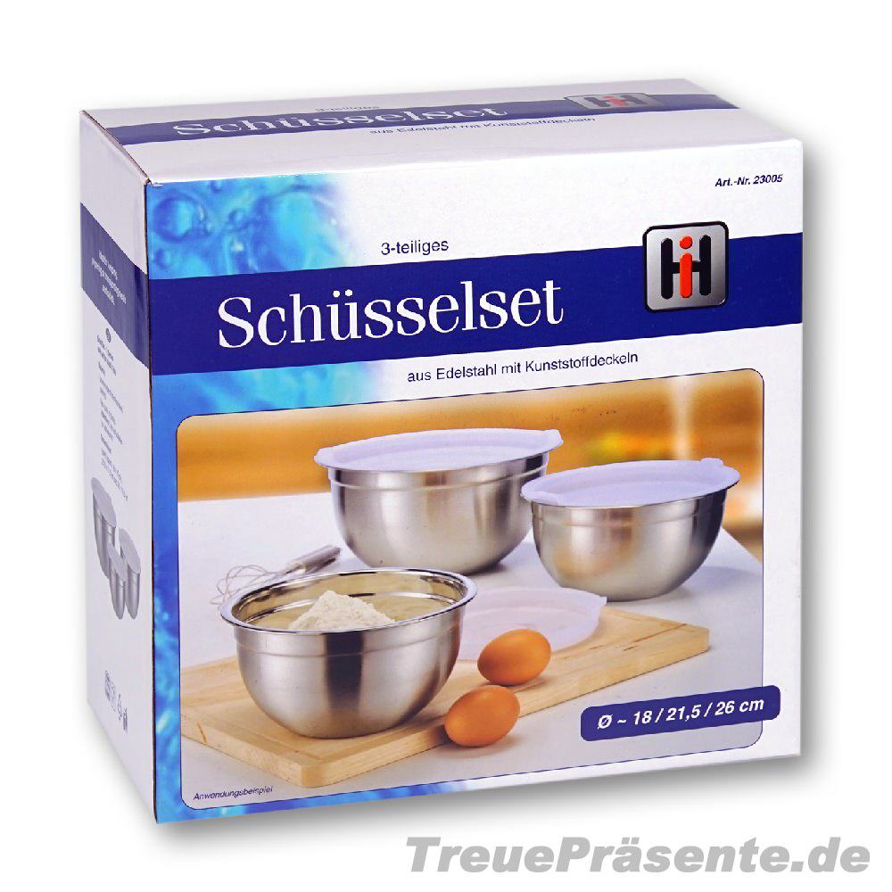 3er-Set Edelstahl-Schüsseln mit Deckel