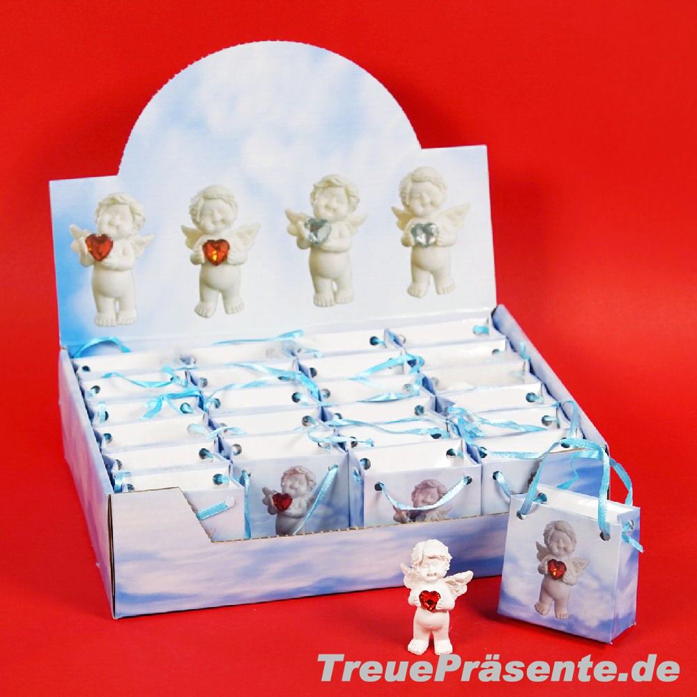 Engel mit Glasherz in Geschenktütchen