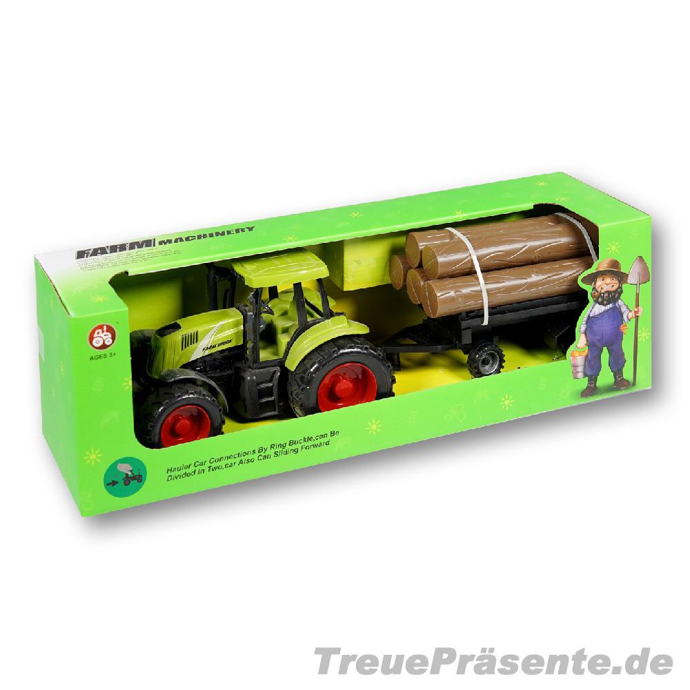 Traktor mit Schwungrad und Baumanhänger