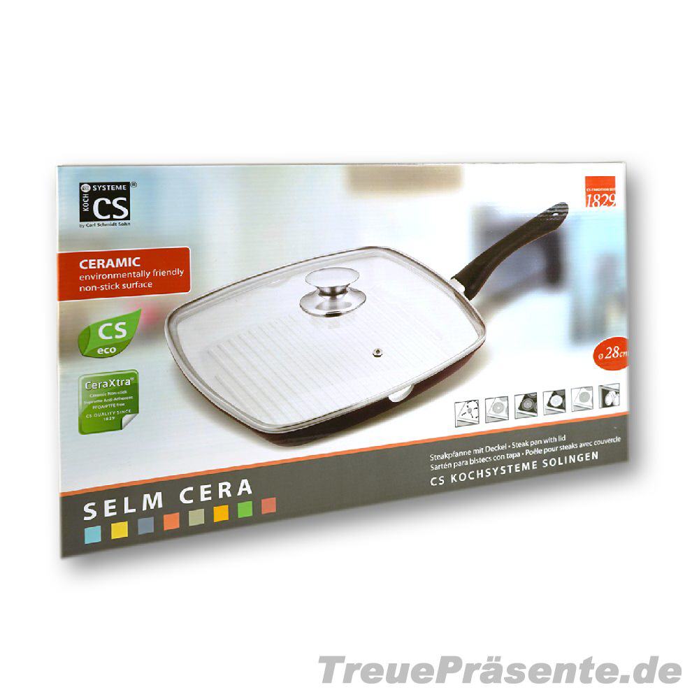 TreuePräsent Steakpfanne mit Deckel 28 cm