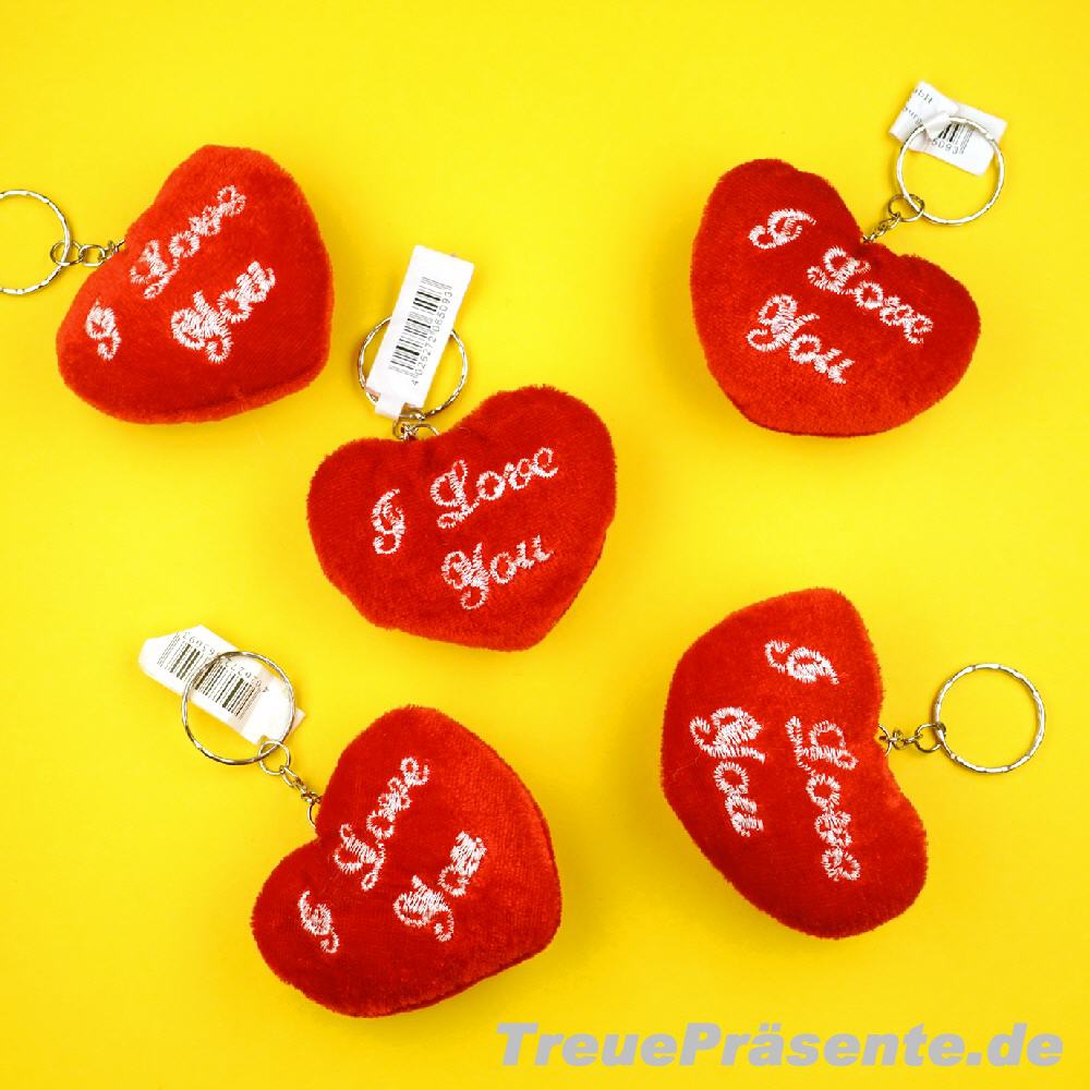 Schlüsselanhänger Plüschherzen I love You