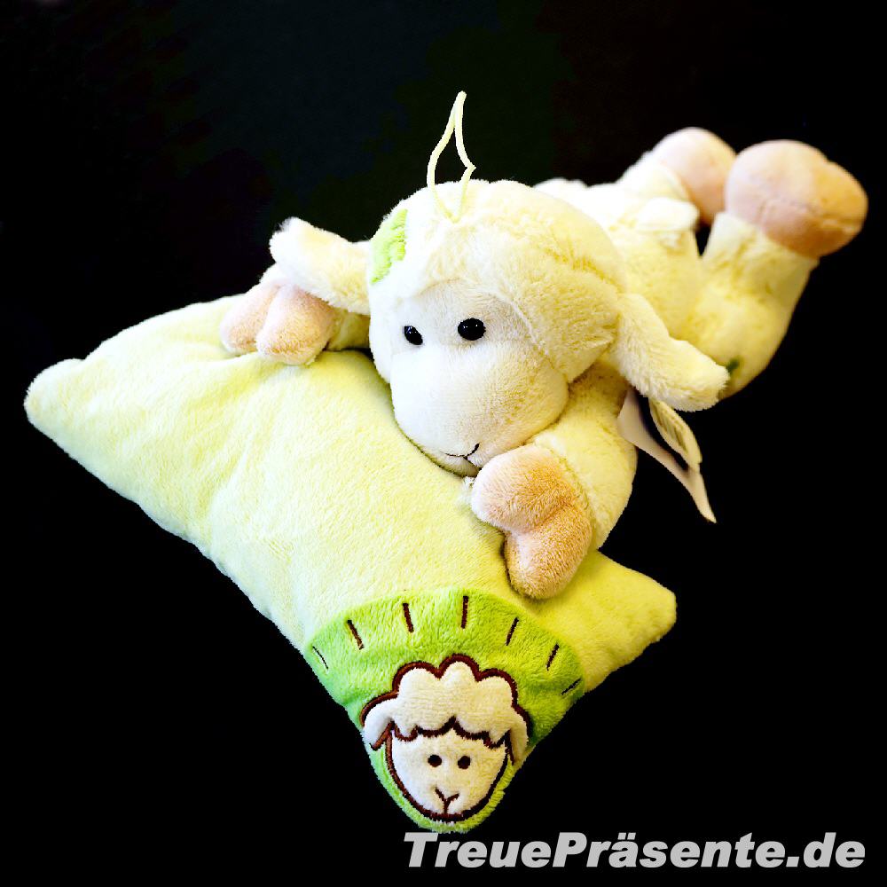 TreuePräsent Plüsch-Schaf liegend auf Kissen