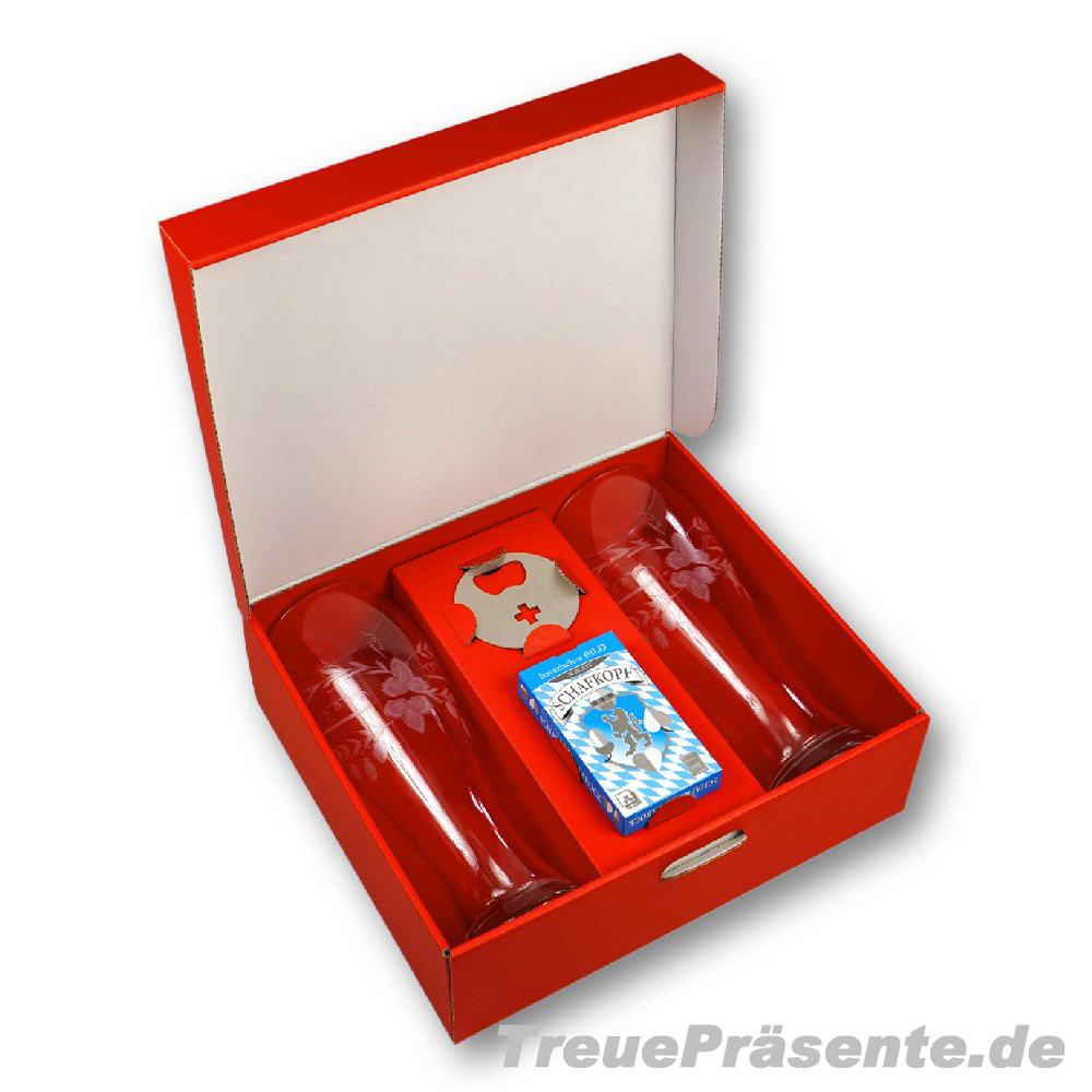 Geschenkset Weizenbiergläser mit Schafkopfkarten