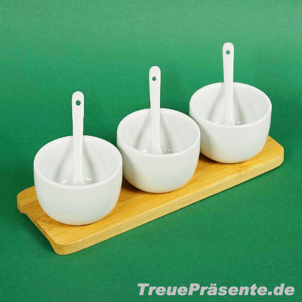 Bambus-Servierbrett mit 3 Schälchen