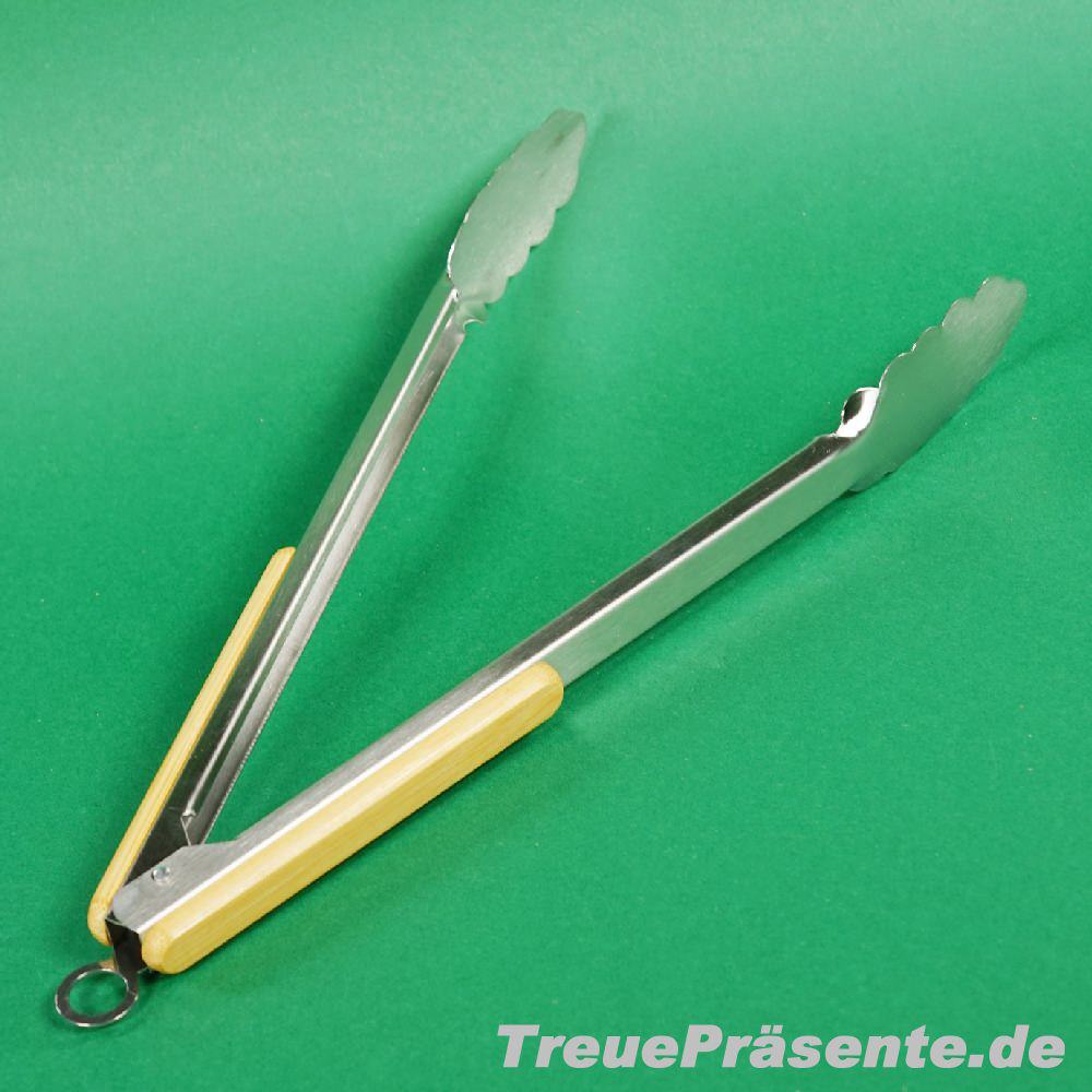 Grillzange aus Edelstahl mit Bambus-Griff
