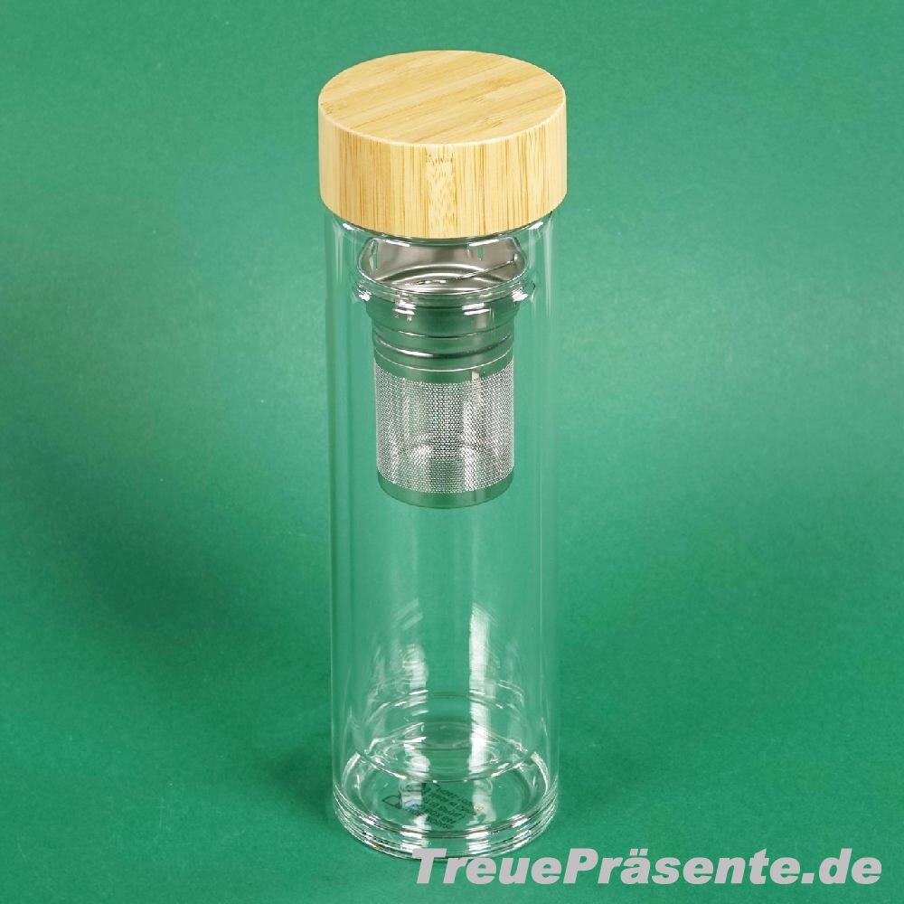Glas-Trinkflasche mit Bambusdeckel