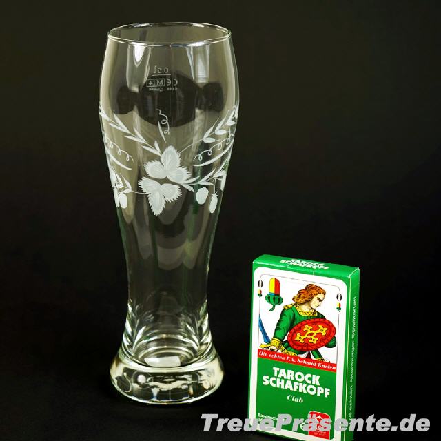 Geschenkset Weizenbierglas & Schafkopfkarten